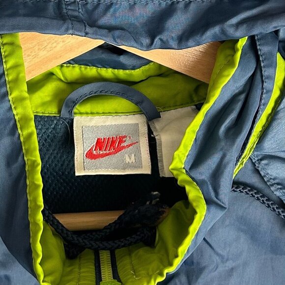 Vtg Nike Windbreaker Color Block Medium Green Blue‎ Full Zip Swoosh 90s W/ Hood - Picture 4 of 5